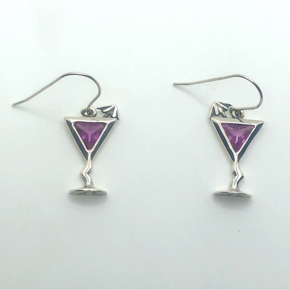 Silpada Sterling Pink Martini Cosmo Cocktail Earrings W1933 Retired Approx 1.3”